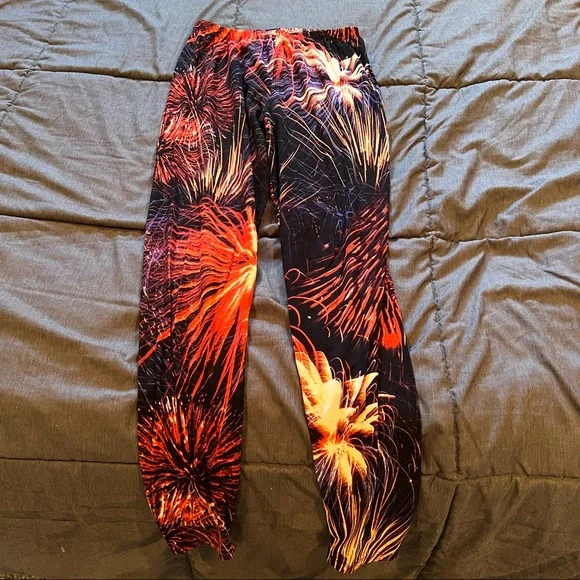 5 Pairs of Women’s Patterned Leggings One Size Comfort Fireworks Dogs Tie-Dye - Picture 8 of 16